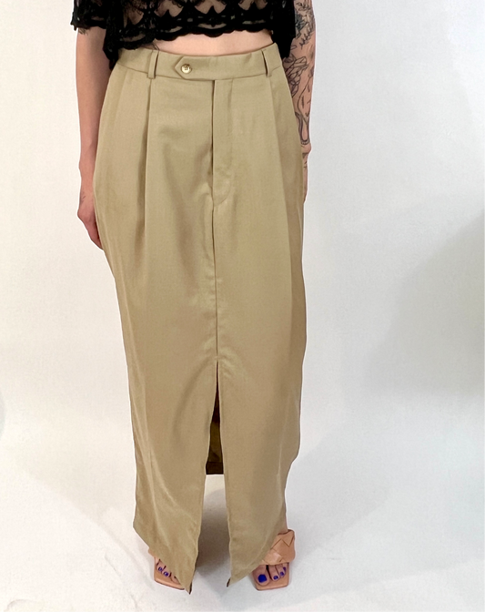 CUSTOM VTG COTTON TROUSER MAXI SKIRT, SAND