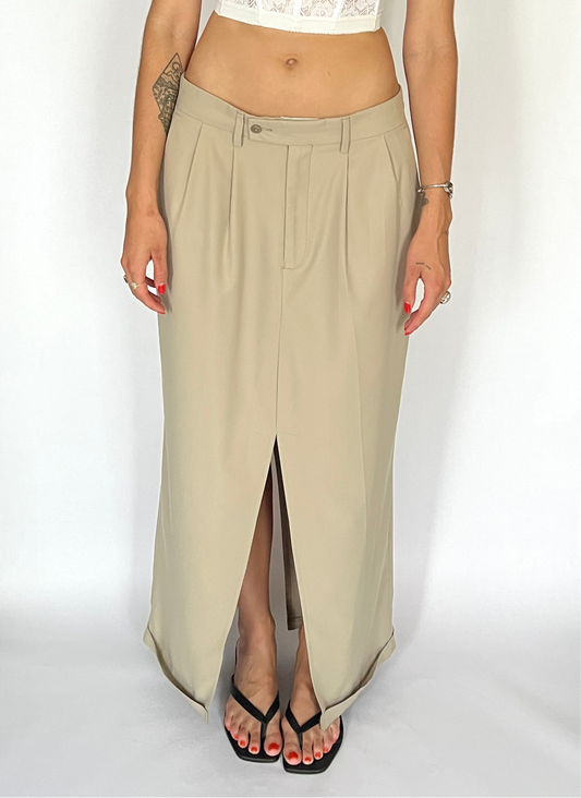 CUSTOM VTG COTTON & SILK TROUSER MAXI SKIRT, LATTE