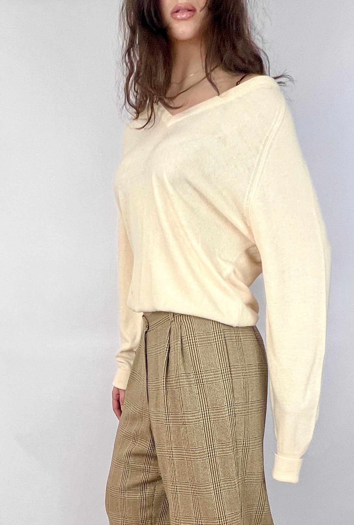 1980S CHRISTIAN DIOR V-NECK SWEATER, CUSTARD