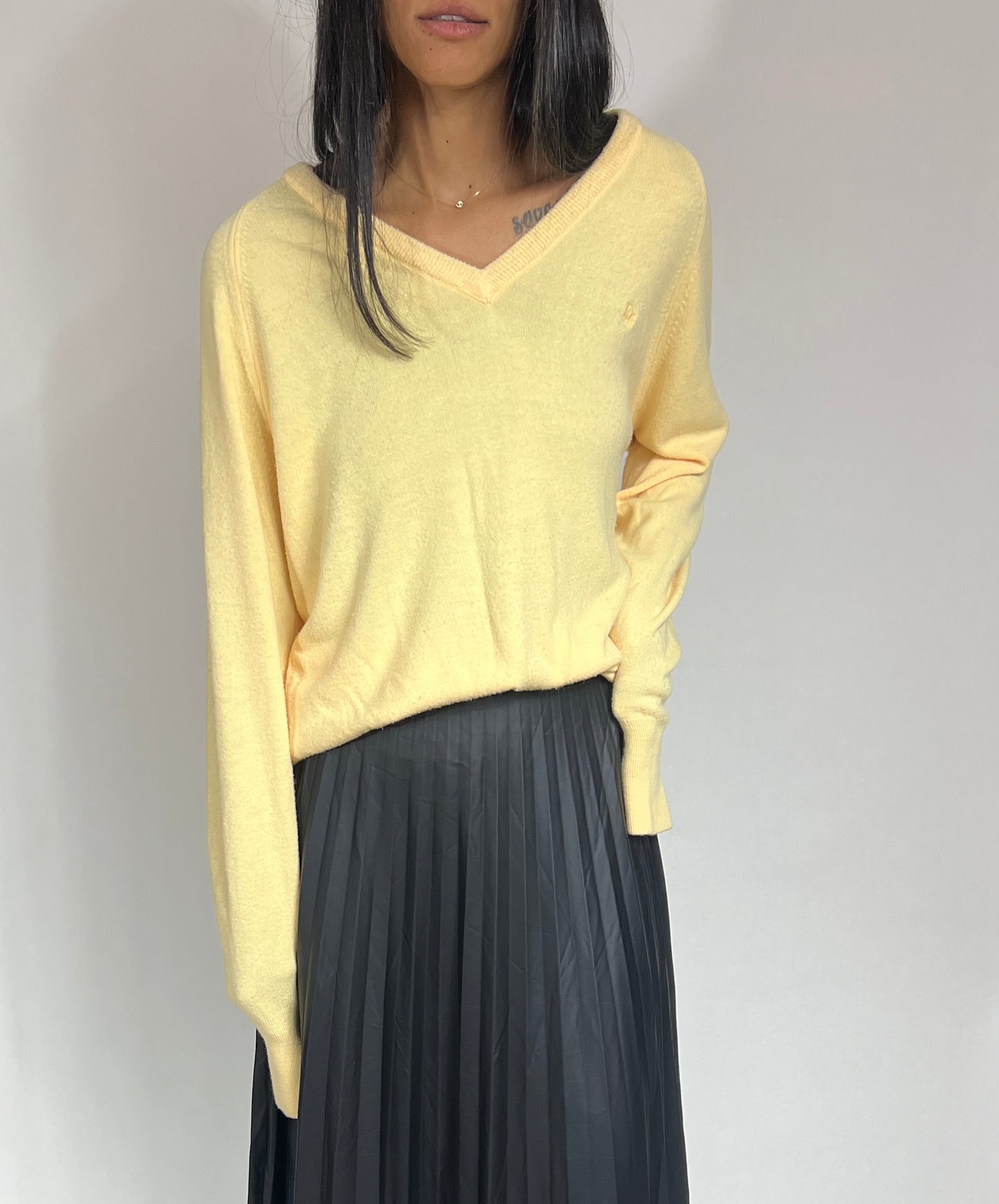 1980S CHRISTIAN DIOR V-NECK SWEATER, CABLE KNIT CANARY