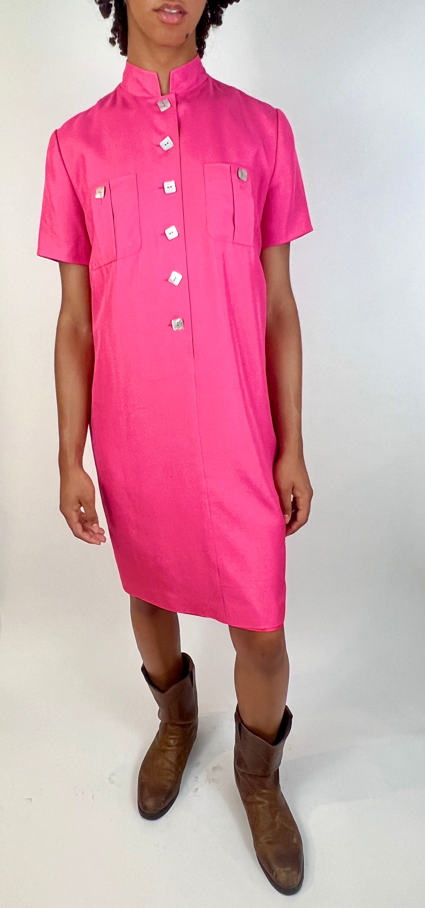 FUCHSIA SILK STRUCTURED MIDI DRESS