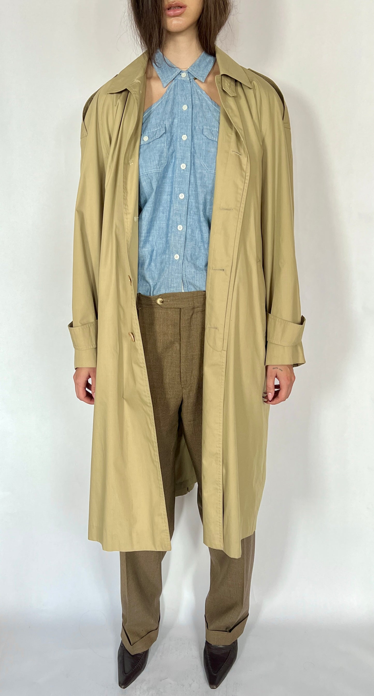 1980S YVES SAINT LAURENT OVERSIZED TRENCH COAT, PINE