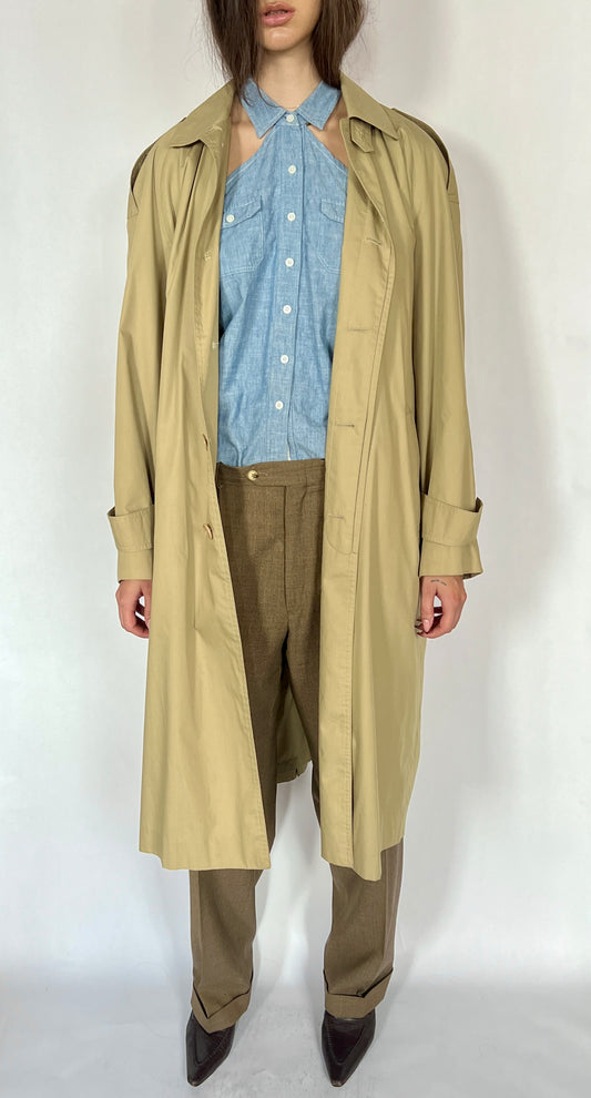 1980S YVES SAINT LAURENT OVERSIZED TRENCH COAT, PINE