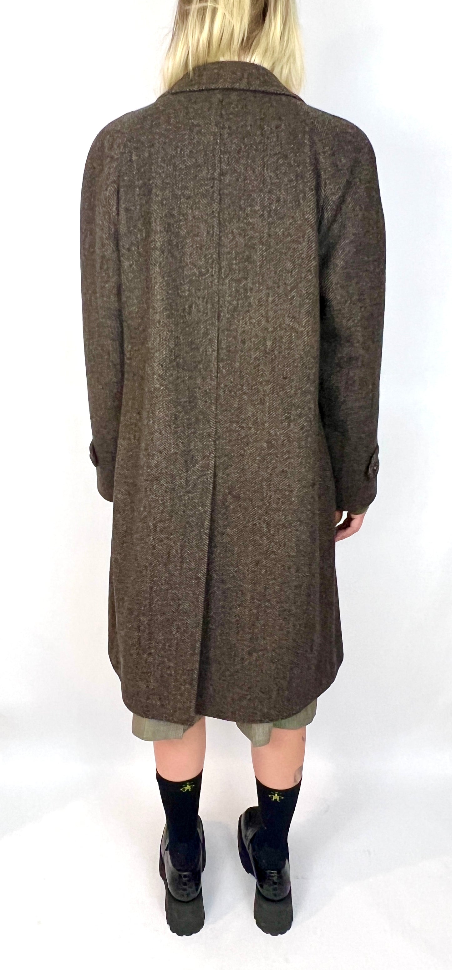 YVES SAINT LAURENT OVERSIZED WOOL COAT, EARTH TONE WEAVE