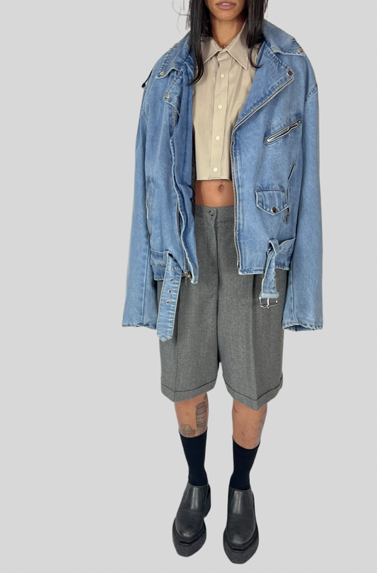 OVERSIZED COTTON DENIM MOTO JACKET, RIVER