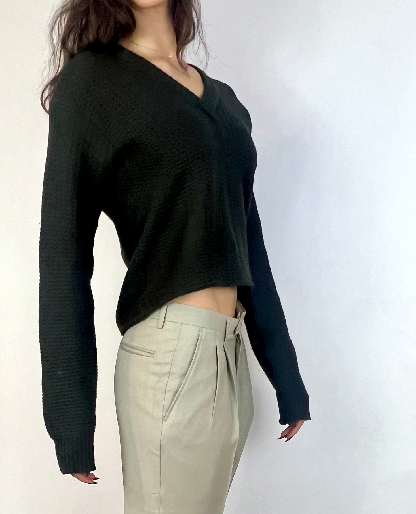 CUSTOM VTG YIVES SAINT LAURENT SWEATER, BURROW.  CROPPED