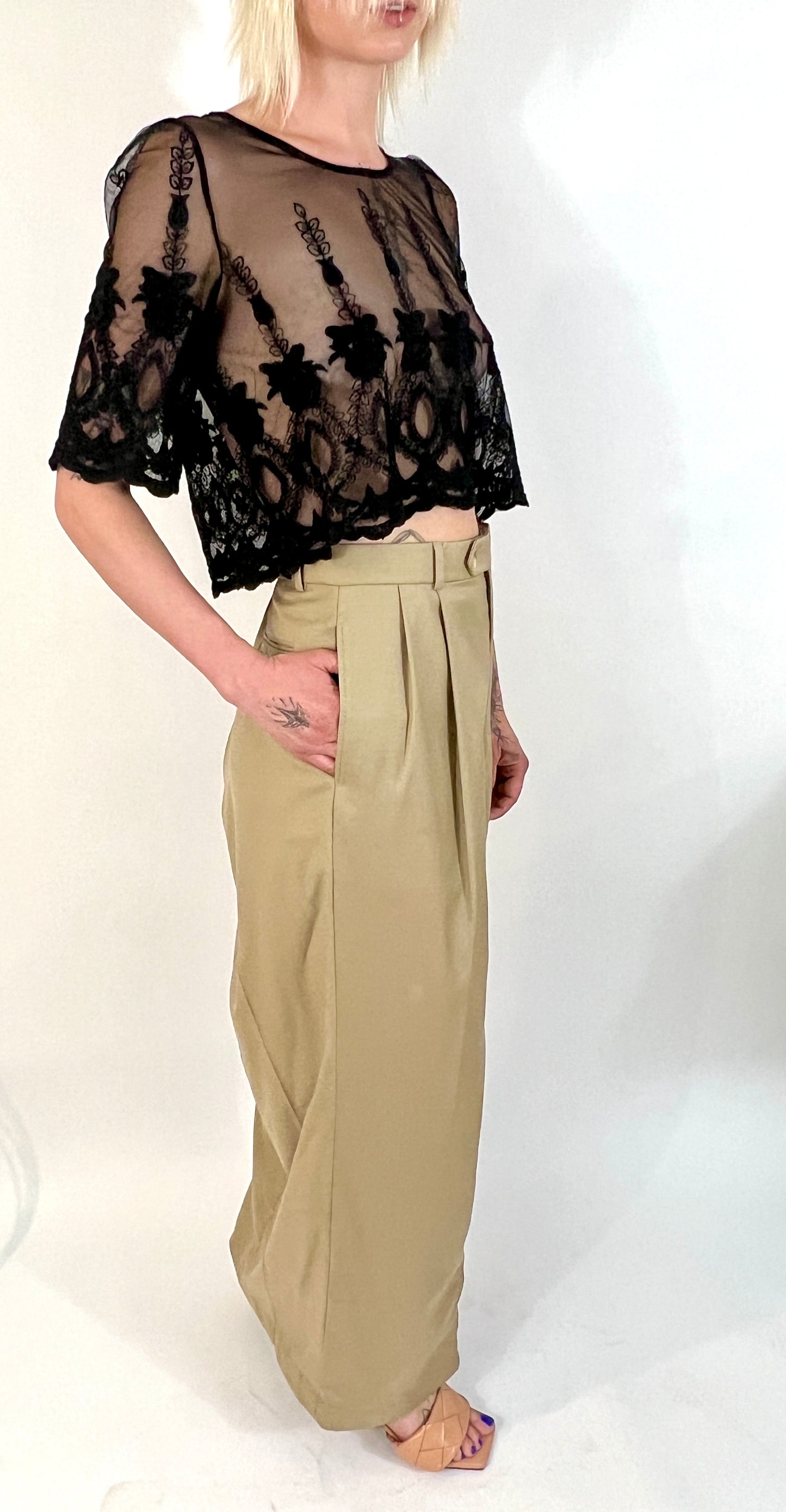 CUSTOM VTG COTTON TROUSER MAXI SKIRT, SAND