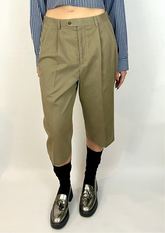 CUSTOM VTG COTTON PLEATED WIDE LEG SHORTS, SMOKE