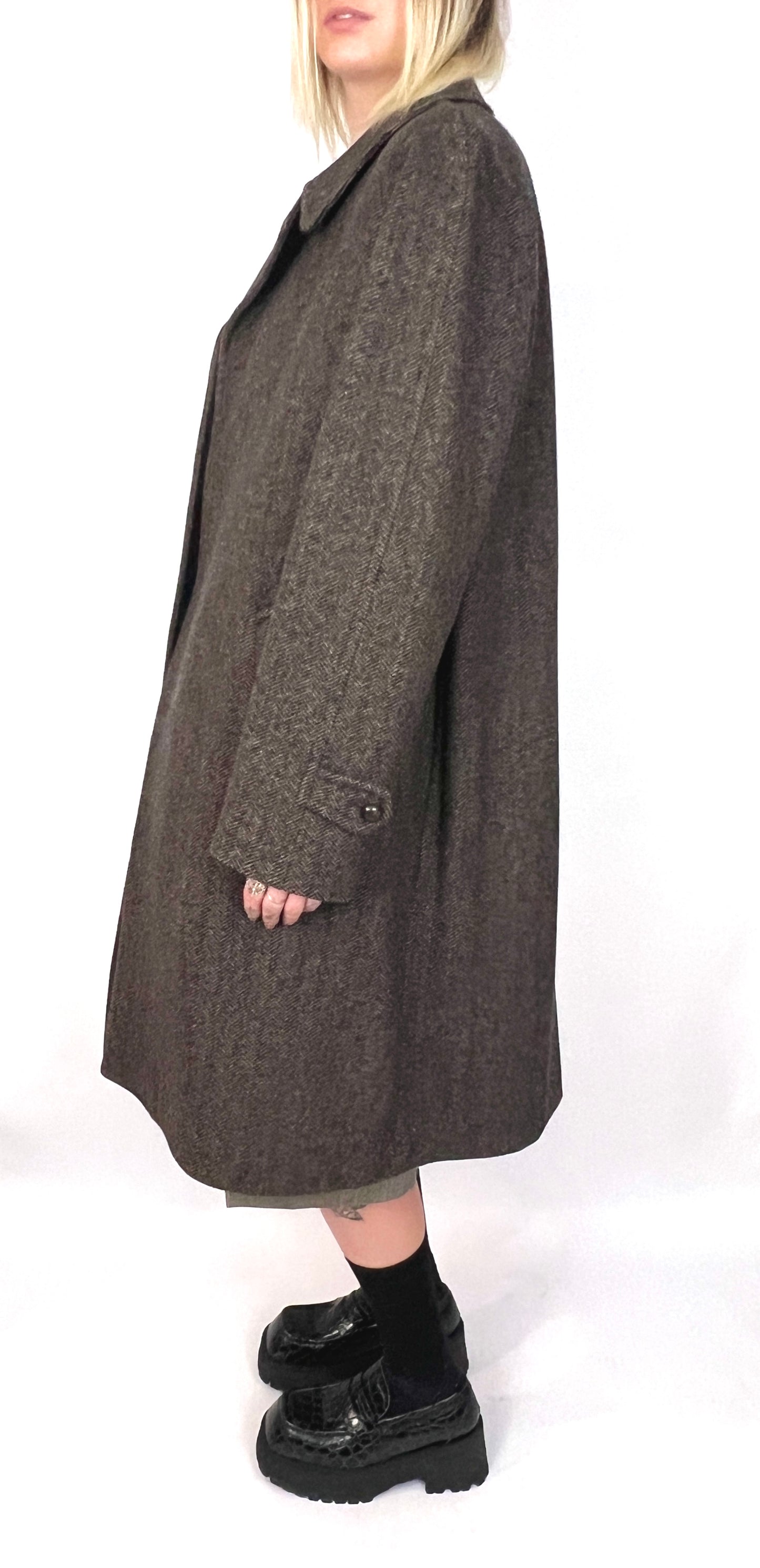 YVES SAINT LAURENT OVERSIZED WOOL COAT, EARTH TONE WEAVE