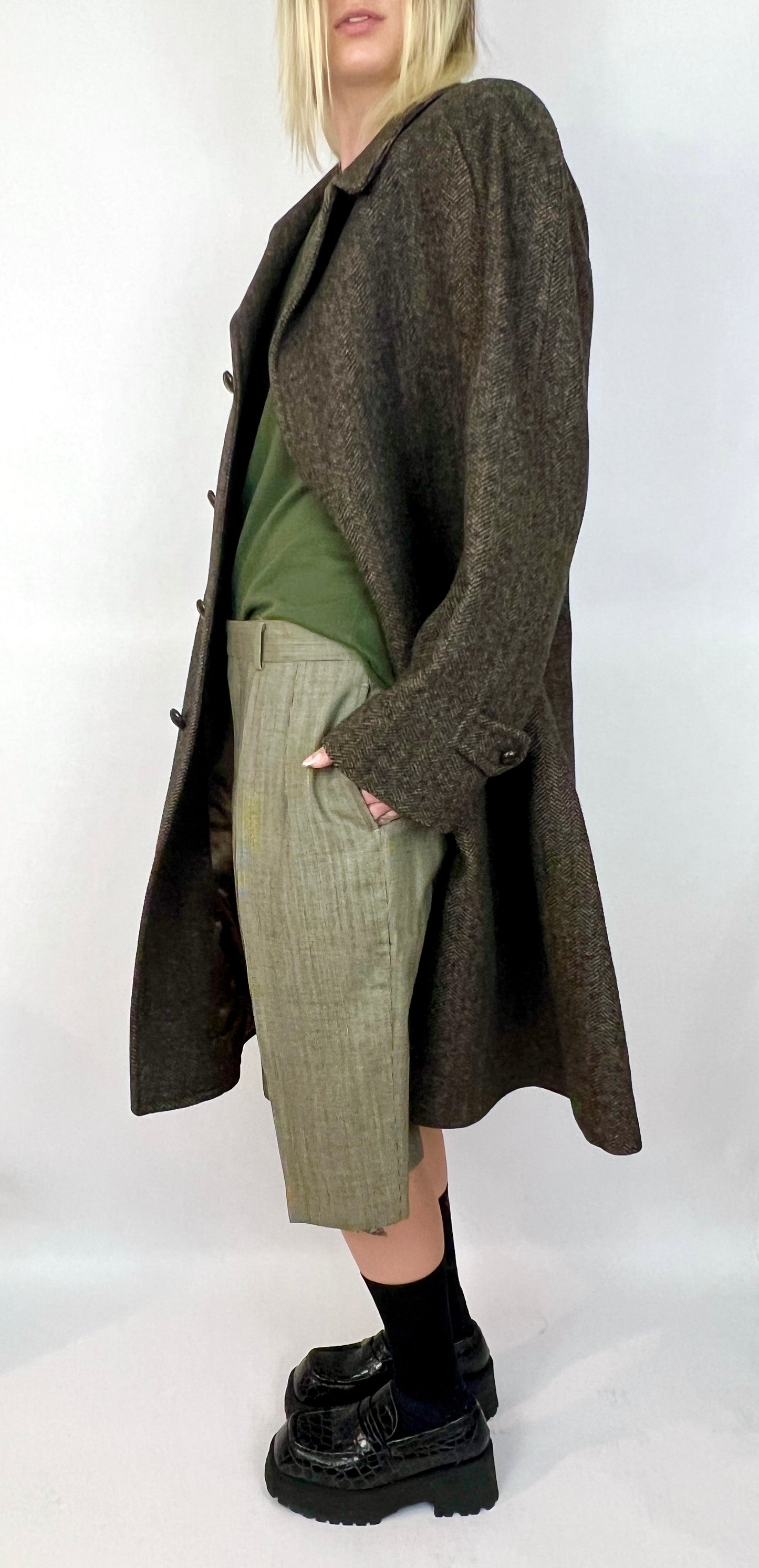 YVES SAINT LAURENT OVERSIZED WOOL COAT, EARTH TONE WEAVE