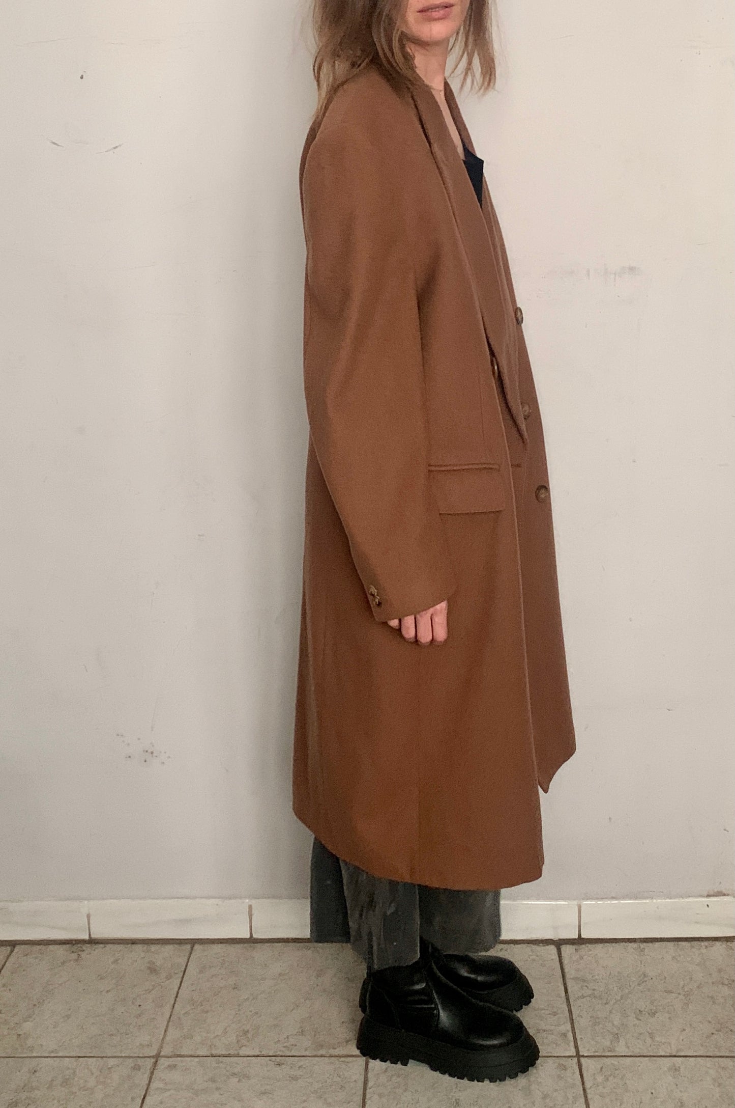 1970S YVES SAINT LAURENT OVERSIZED CASHMERE COAT, PRALINE