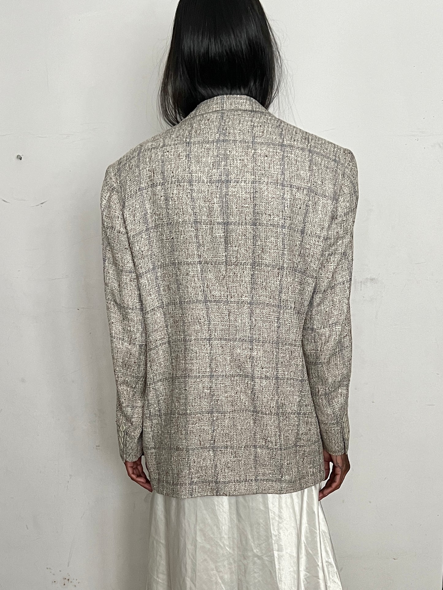 VINTAGE CHRISTIAN DIOR OVERSIZED BLAZER, GRAY BLOCK PLAID