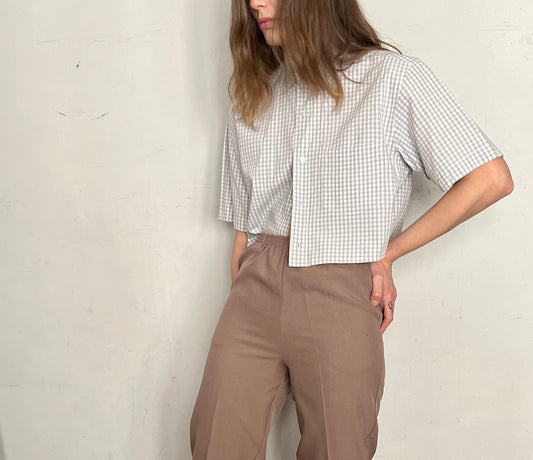CUSTOM CROPPED BLOUSE, WHITE/GRAY GINGHAM