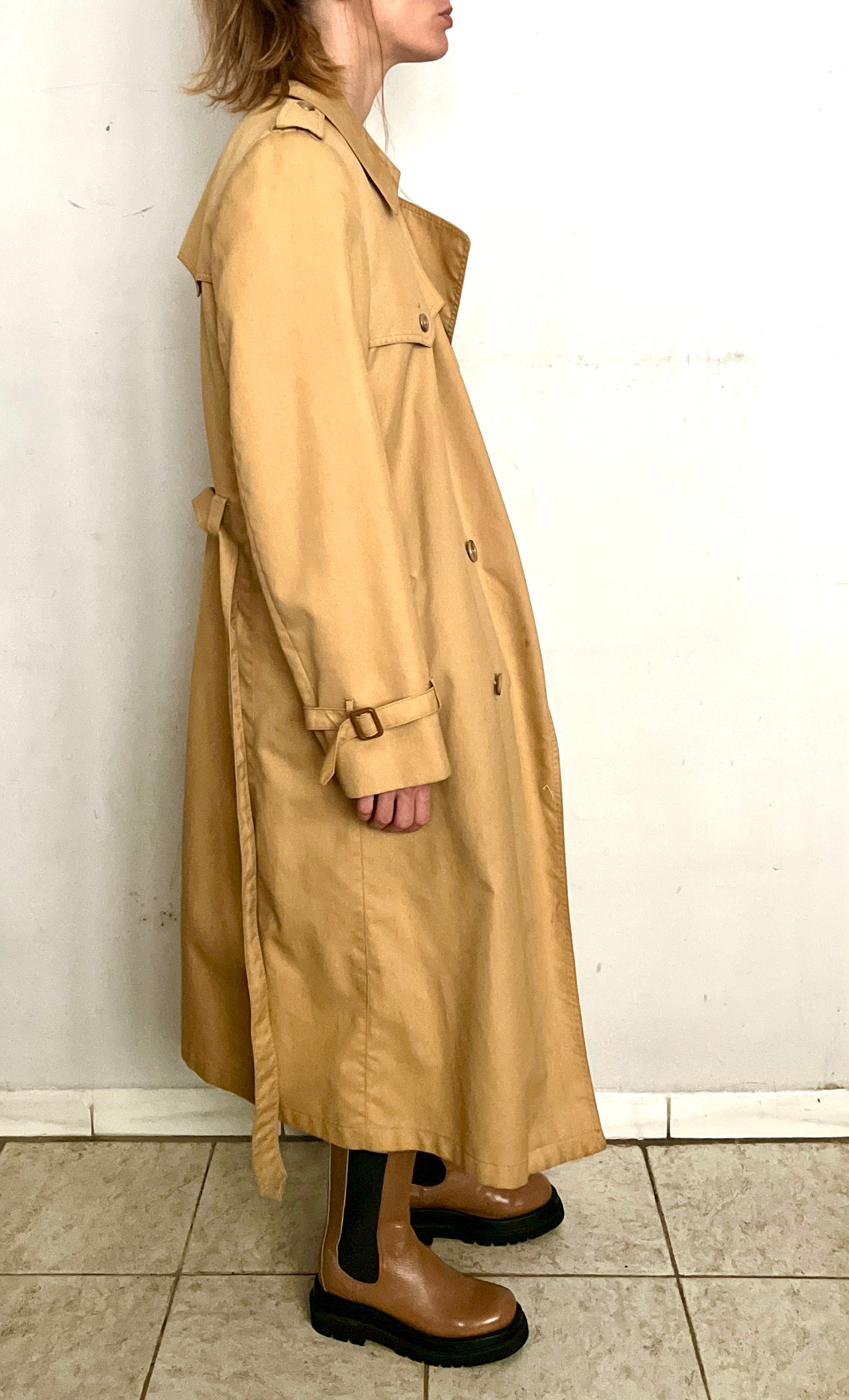 70S CHRISTIAN DIOR OVERSIZED TRENCH, BUTTER BRITTLE