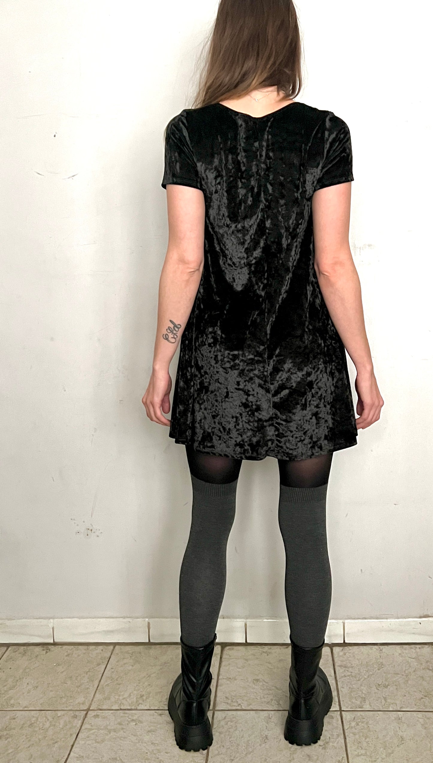 CRUSHED VELVET GRUNGE MINI DRESS