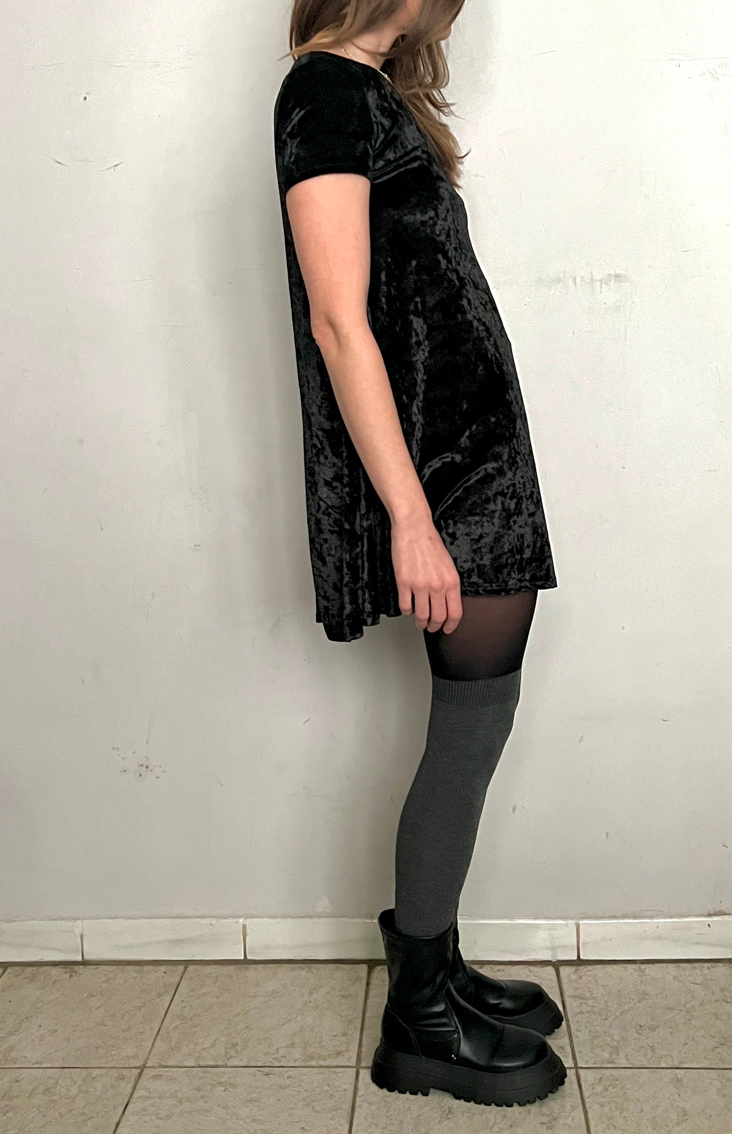 CRUSHED VELVET GRUNGE MINI DRESS