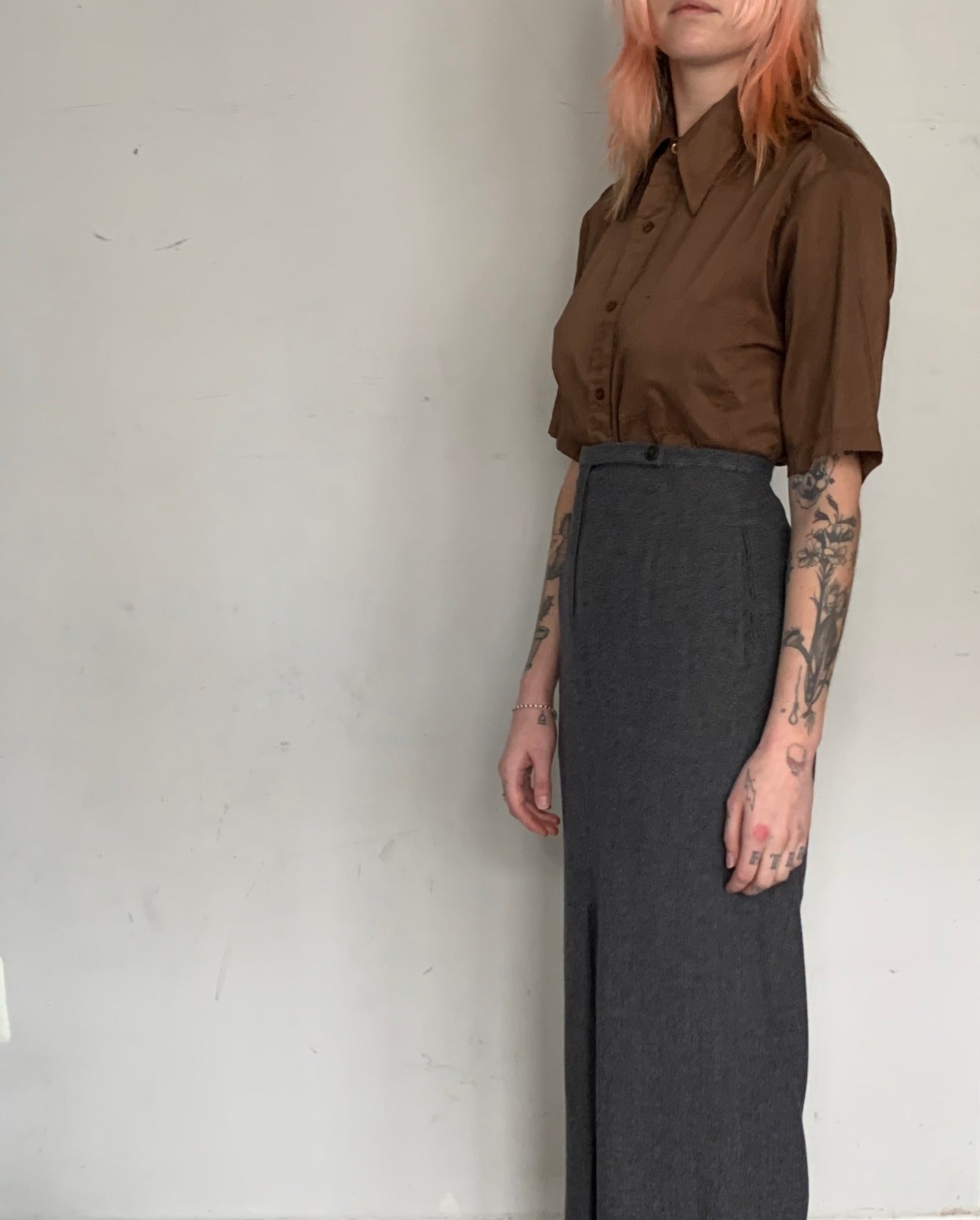 OVERSIZED SS BUTTON UP, CHOCOLATE