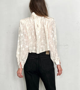 CUSTOM HIGH NECK BLOUSE, FLORAL PEARL