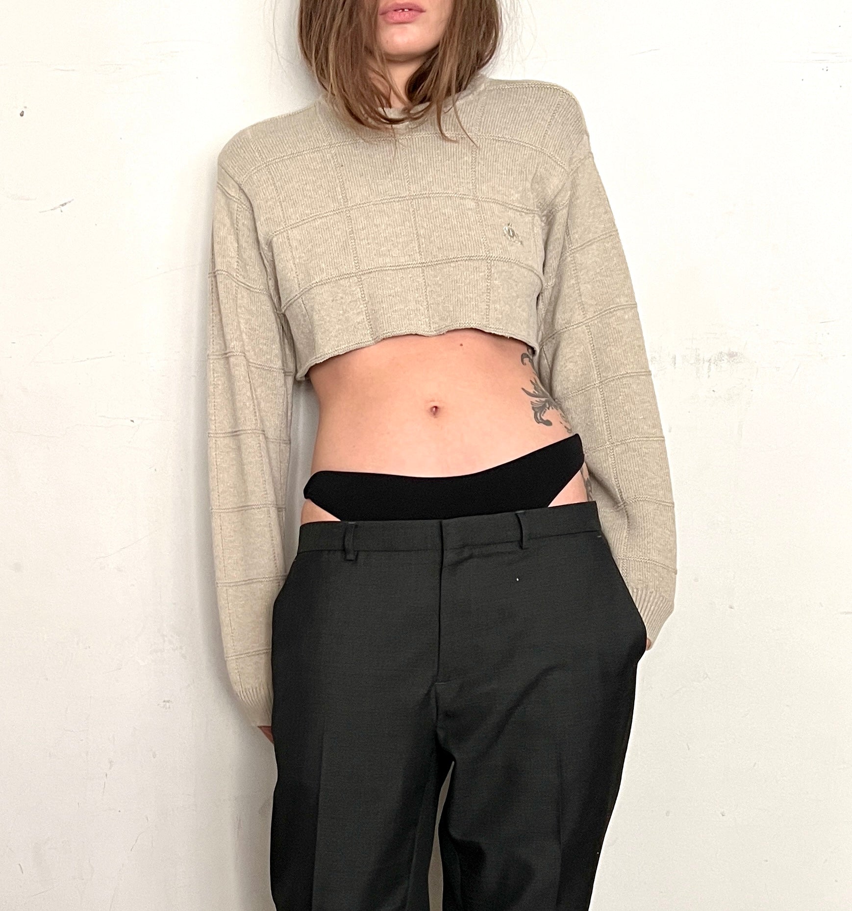 CUSTOM COTTON CROPPED SWEATER, WHEAT