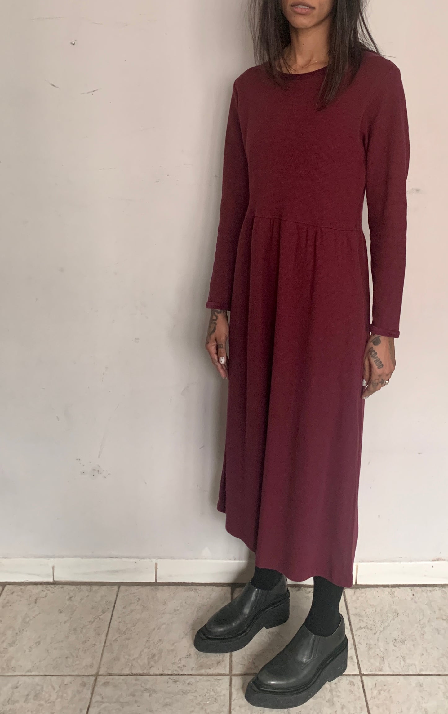 COTTON MAXI DRESS, AUBERGINE