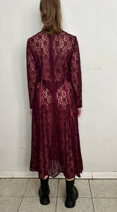 SHEER LACE MAXI DRESS, OXBLOOD