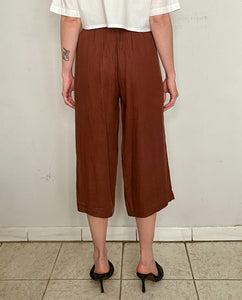 HIGH RISE LINEN CROPPED TROUSERS