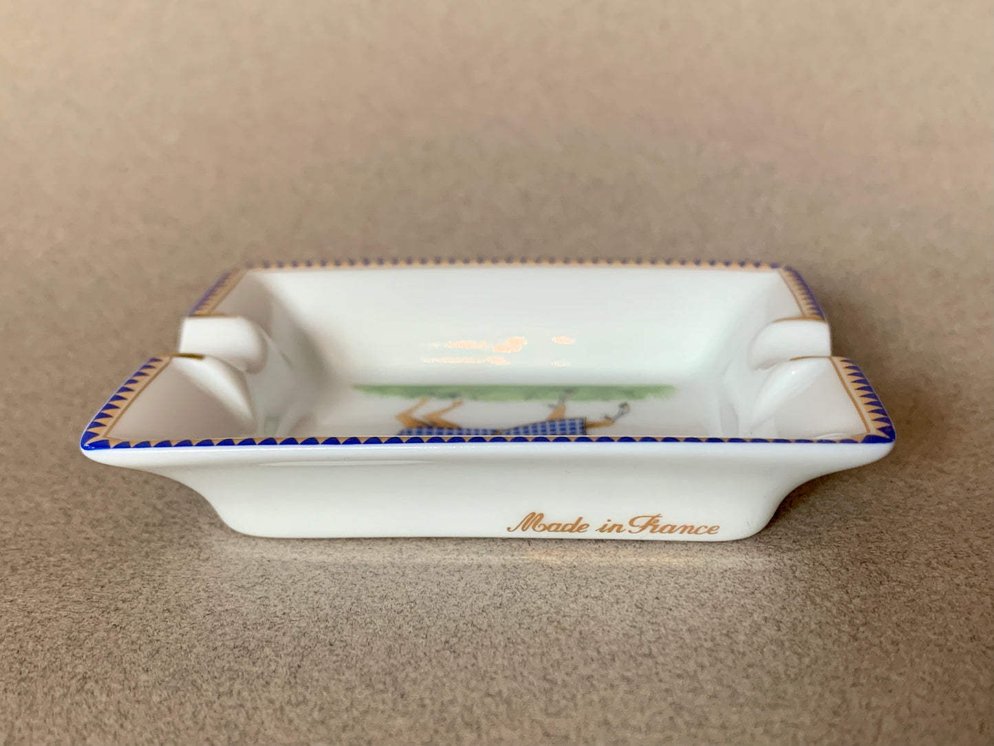 VINTAGE HERMÈS PORCELAIN ASHTRAY, BLUE PLAID