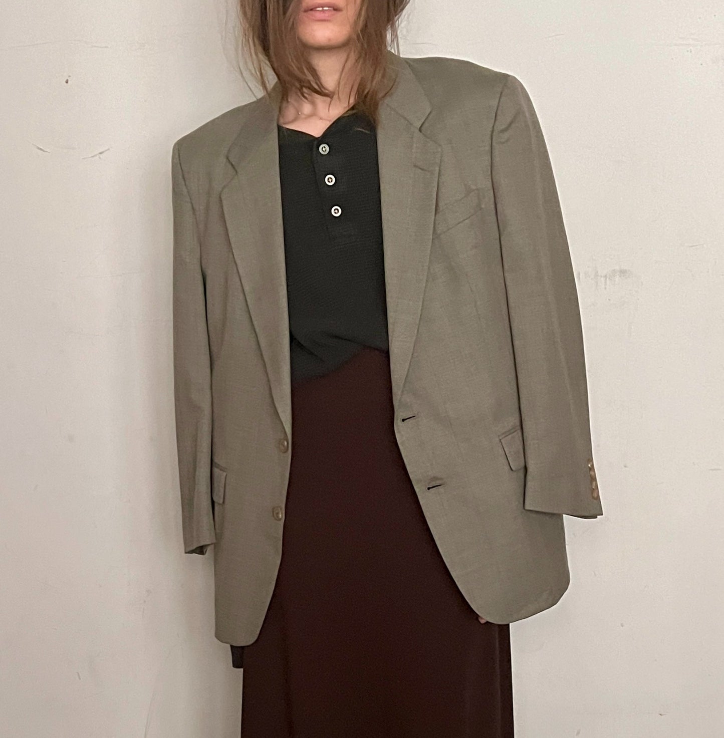 80S CHRISTIAN DIOR OVERSIZED BLAZER, CEMENT PINSTRIPE