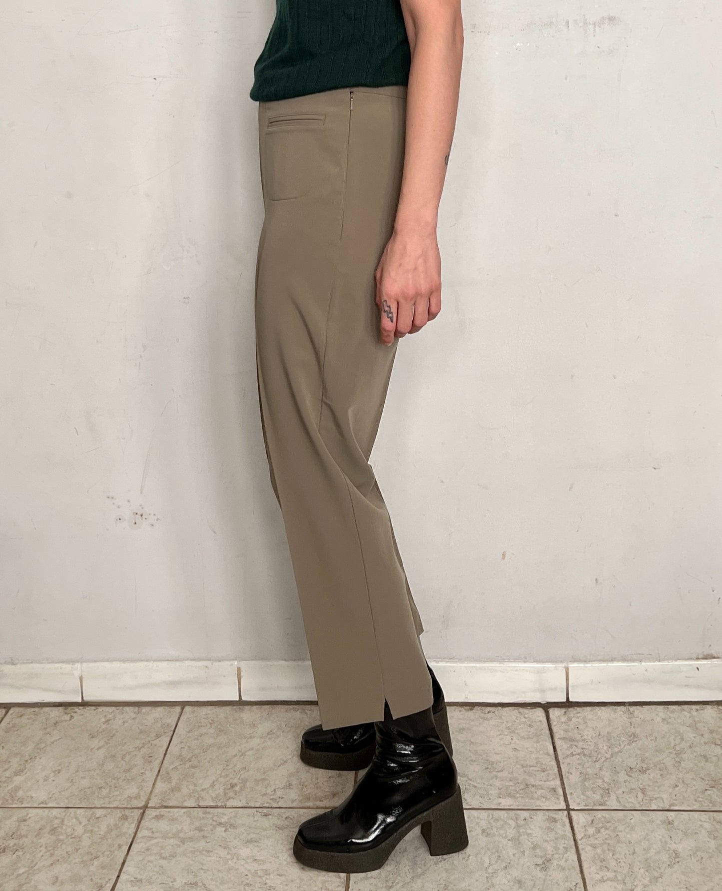 HIGH RISE PRESSED TROUSERS, TAUPE