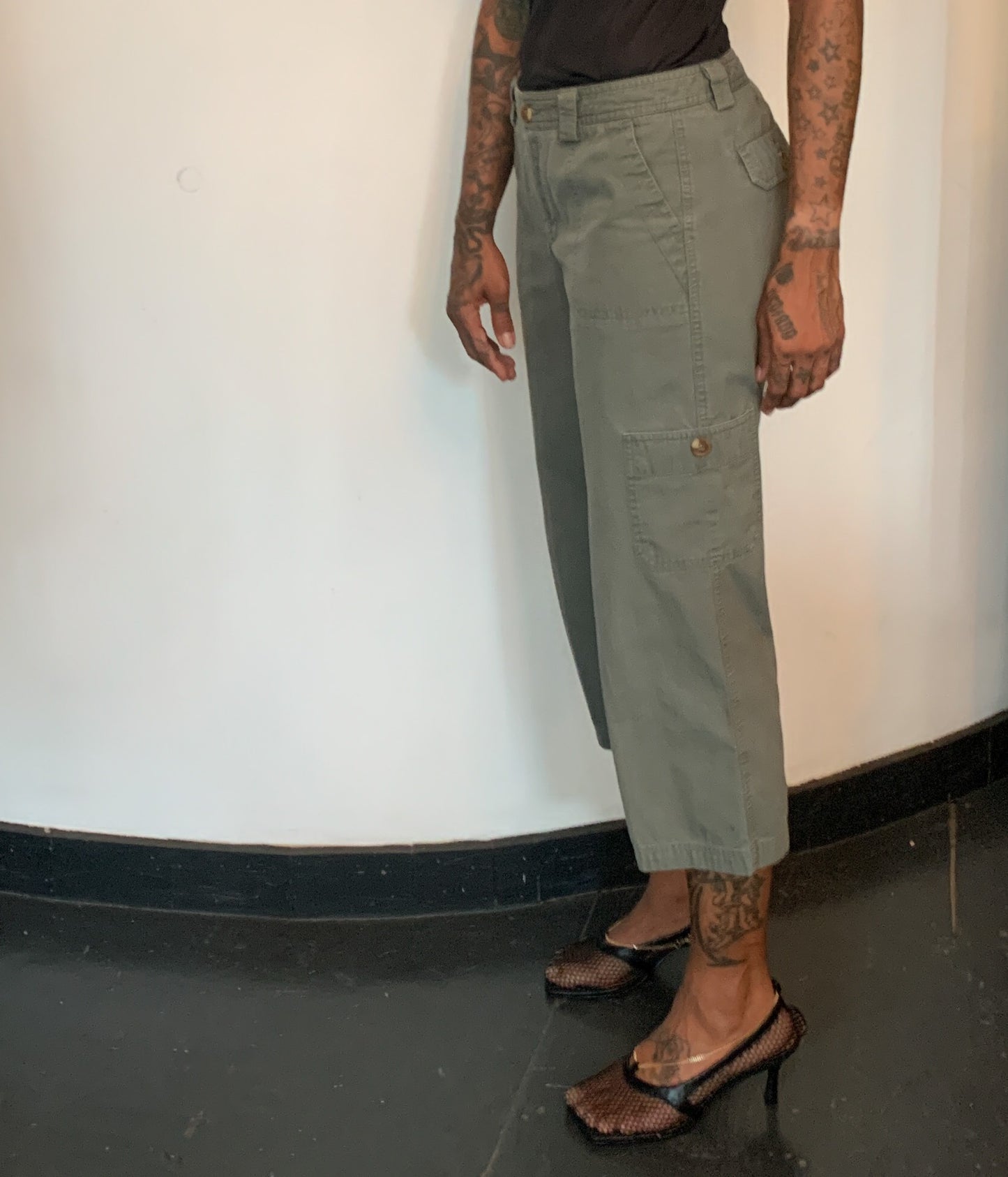 CROPPED DENIM TROUSERS, GREEN CARGO