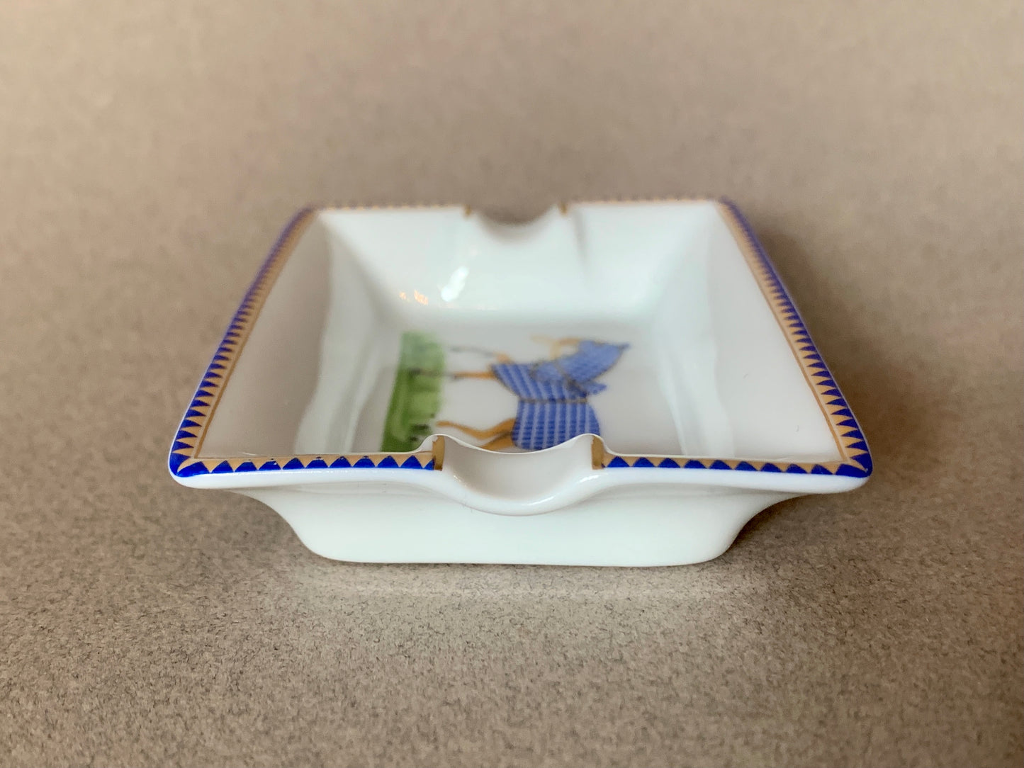 VINTAGE HERMÈS PORCELAIN ASHTRAY, BLUE PLAID