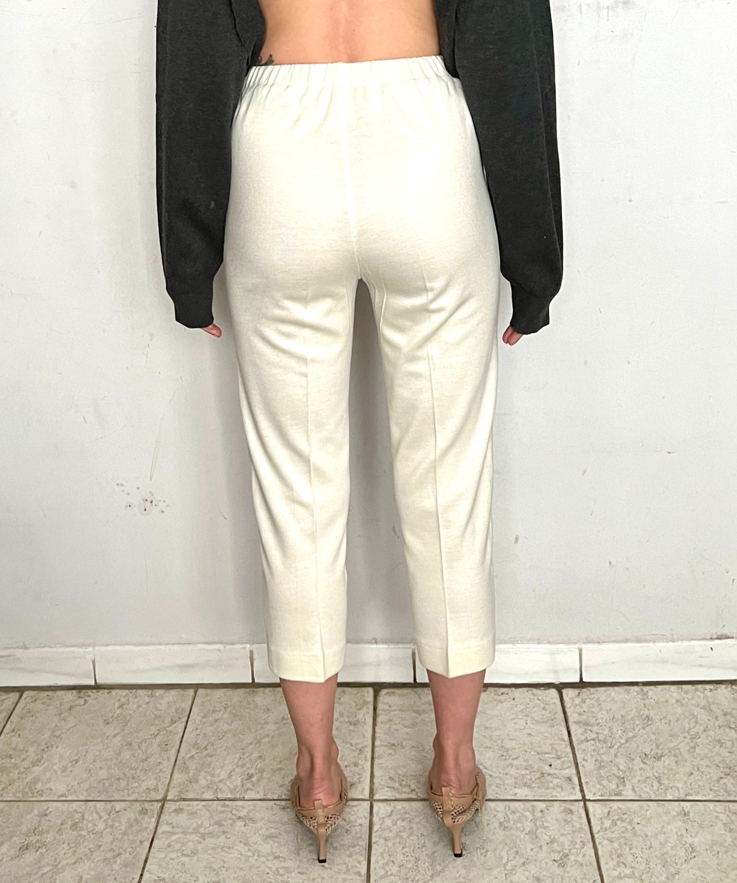 HIGH WAIST PRESSED TROUSERS, VANILLA