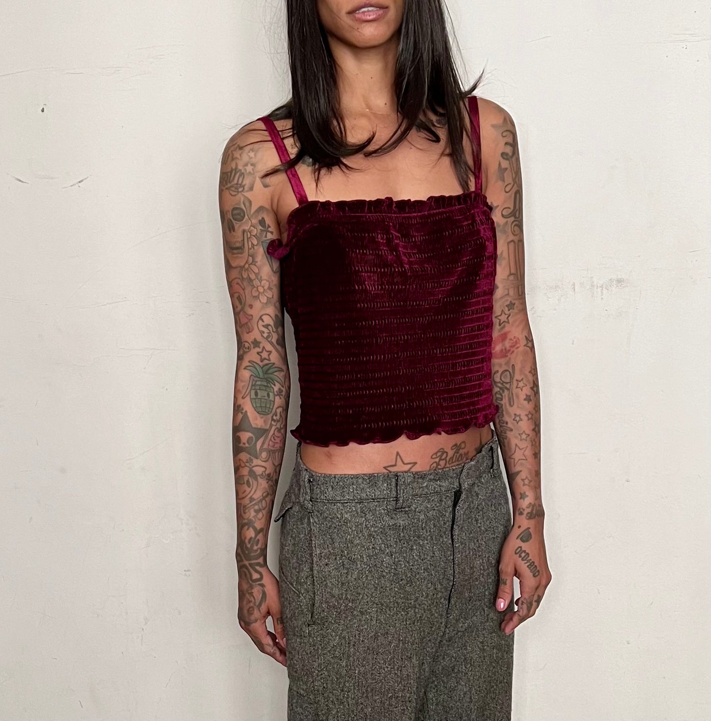 GRAPE VELVET GRUNGE CROPPED TANK