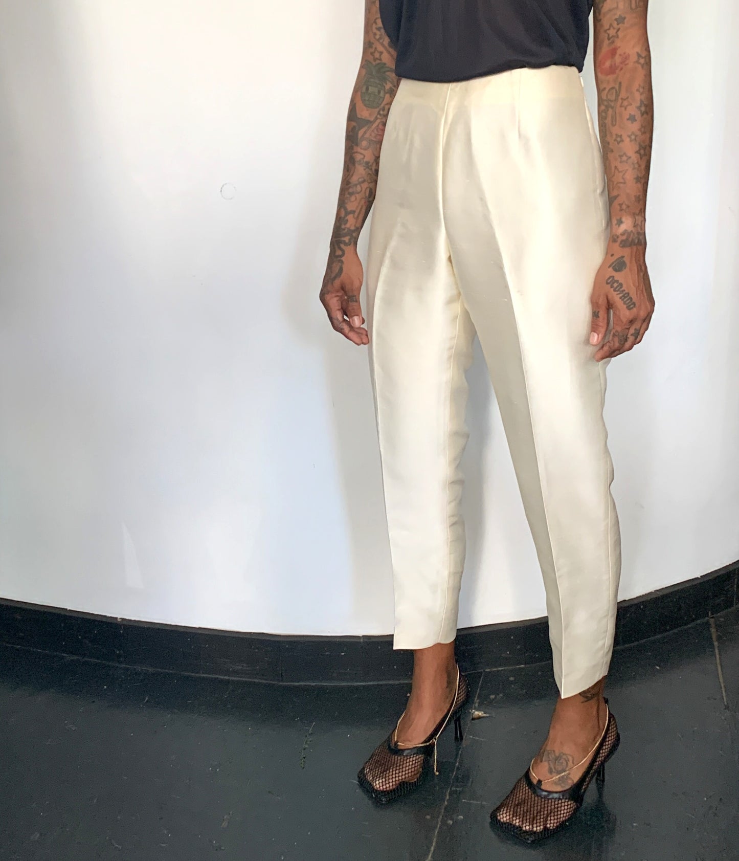 HIGH RISE CREAM SILK TROUSERS