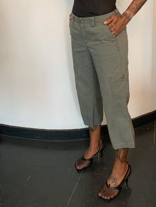 CROPPED DENIM TROUSERS, GREEN CARGO
