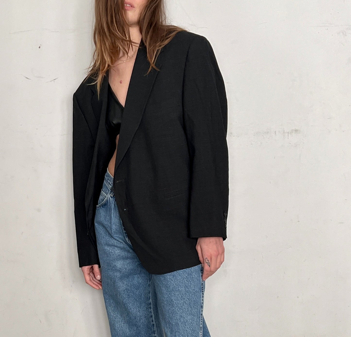 80S DESIGNER OVERSIZED BLAZER, MICRO WAFFLE WEAVE