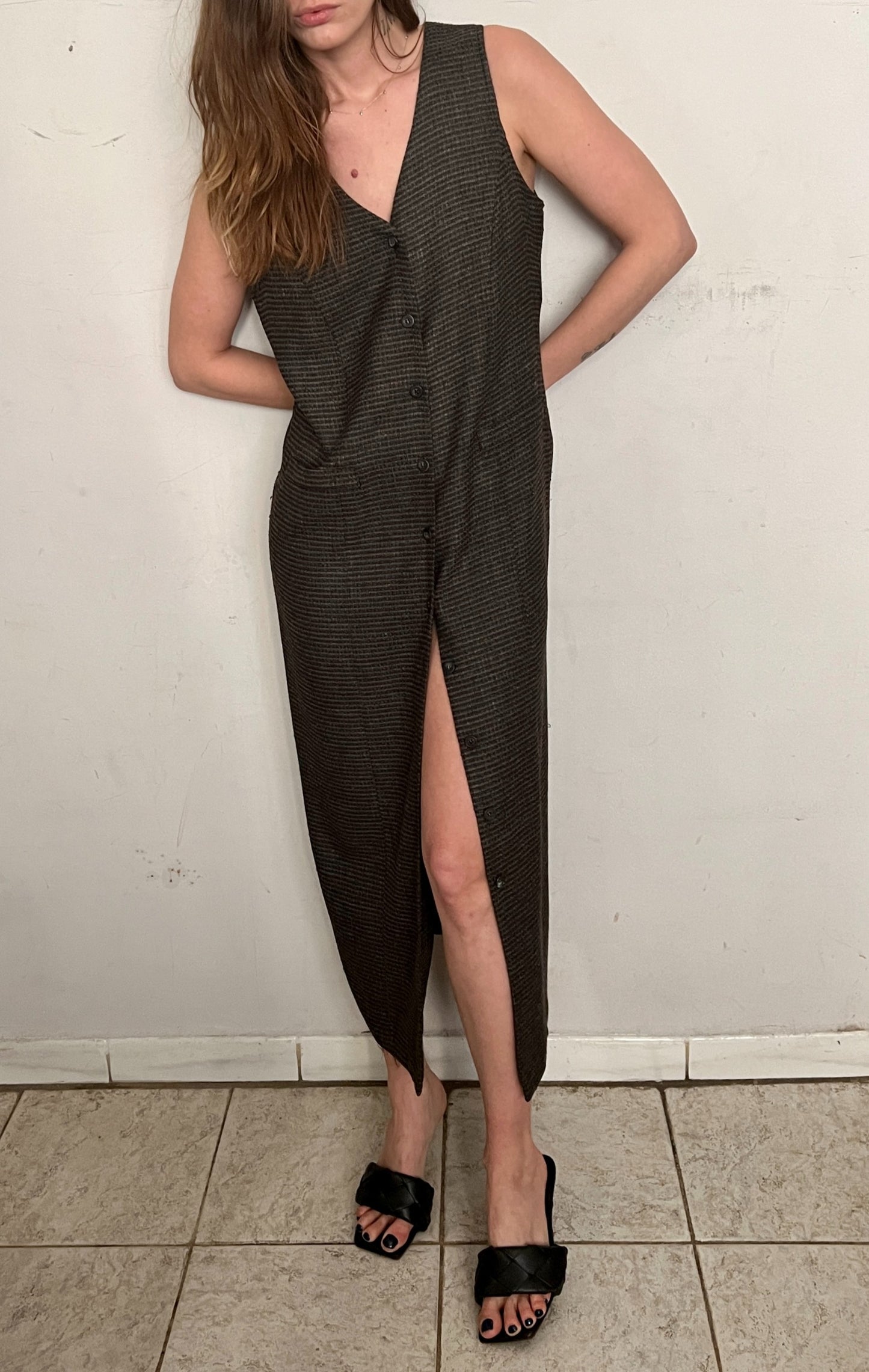 BILLOWY SLINKY MAXI DRESS, BUTTON DOWN