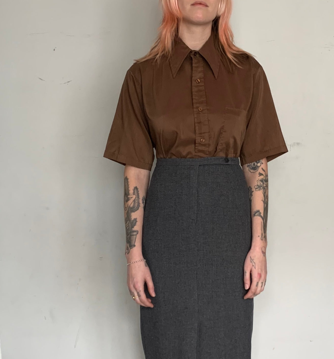 OVERSIZED SS BUTTON UP, CHOCOLATE