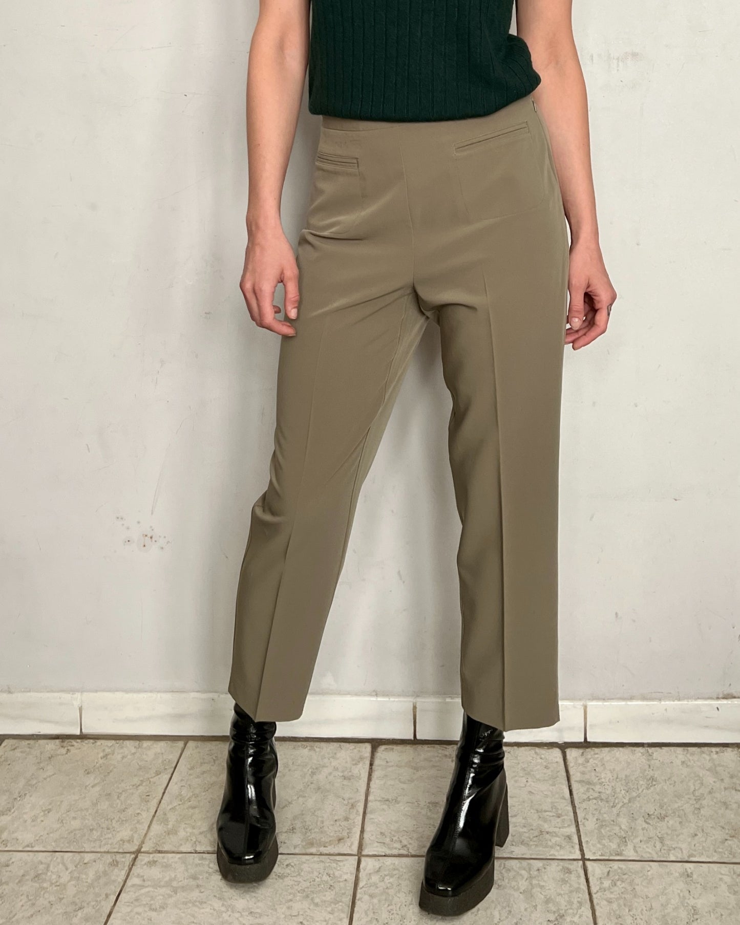 HIGH RISE PRESSED TROUSERS, TAUPE