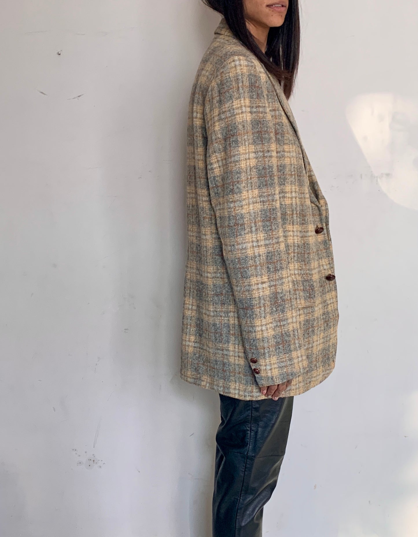 WOOL OVERSIZED BLAZER, GRAY PLAID