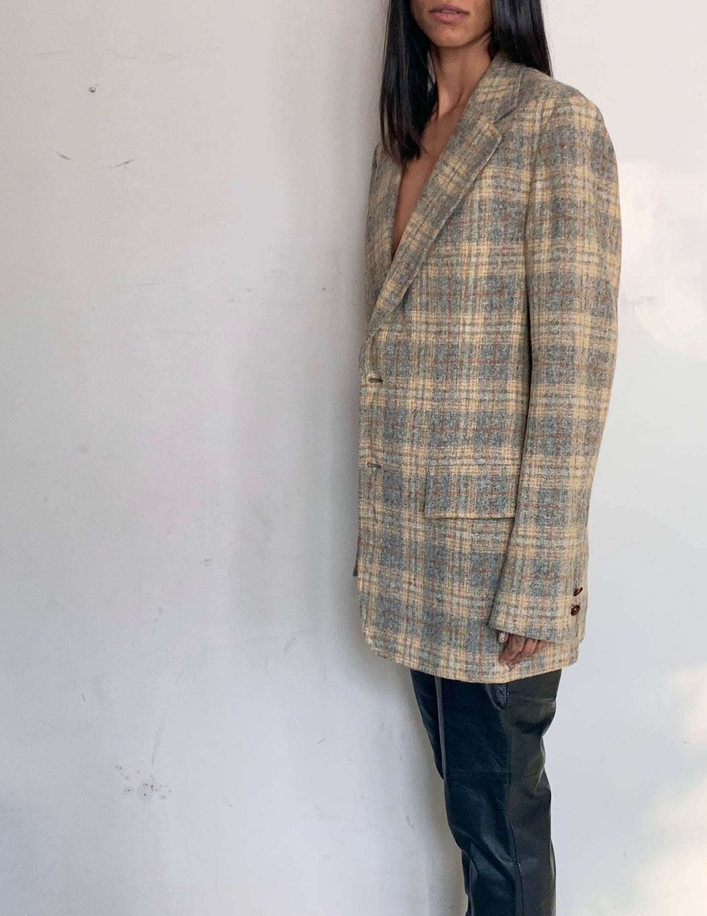 WOOL OVERSIZED BLAZER, GRAY PLAID