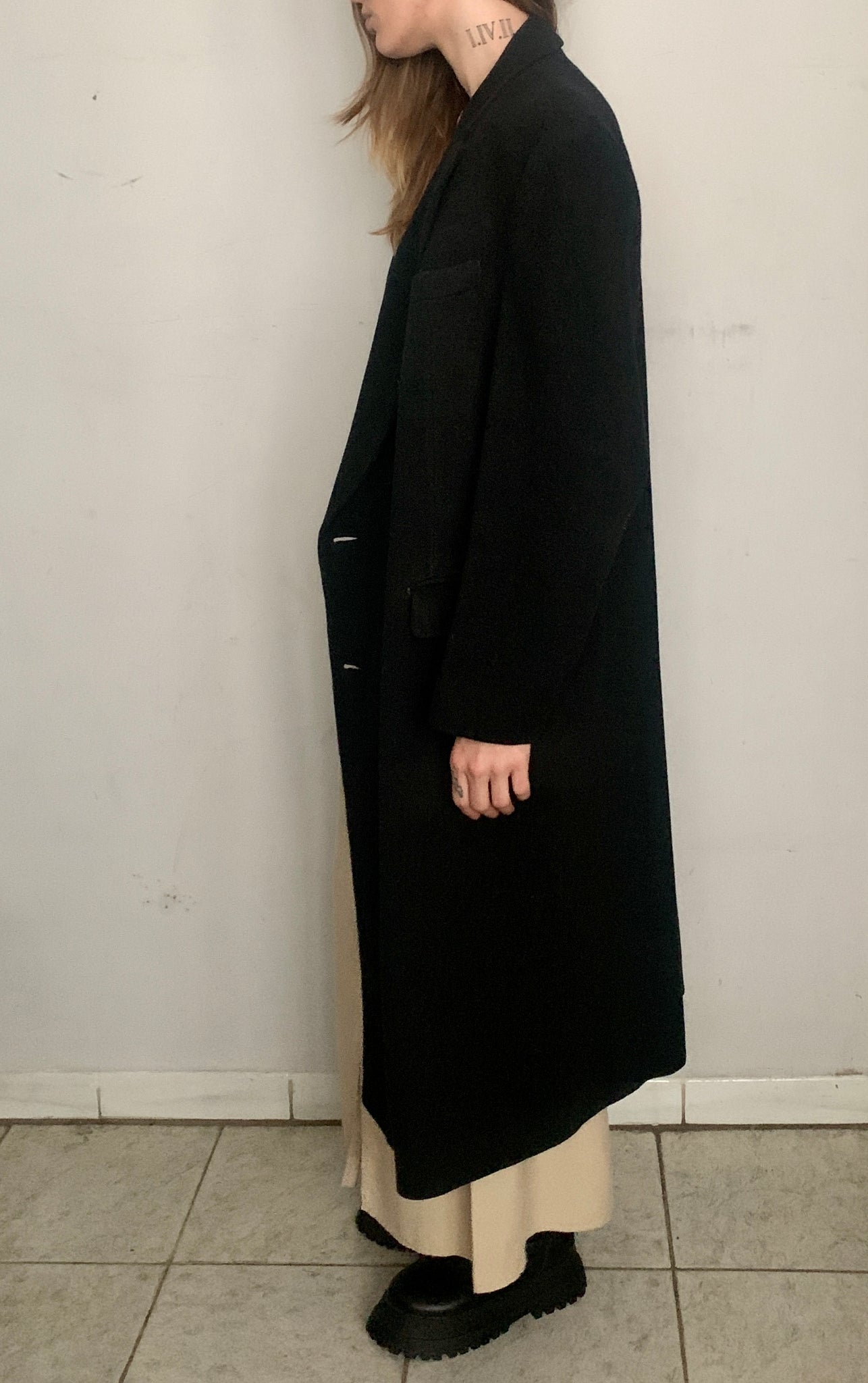 OVERSIZED STRUCTURED CASHMERE COAT, CHAR