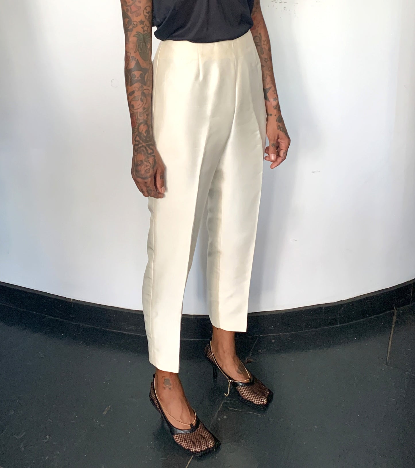 HIGH RISE CREAM SILK TROUSERS