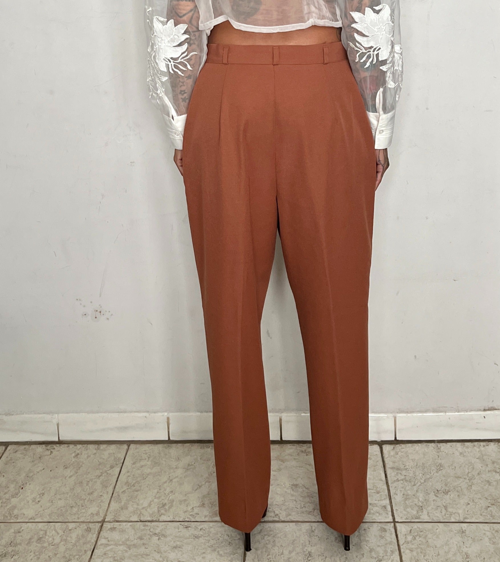 HIGH RISE PLEATED TROUSERS, COPPER