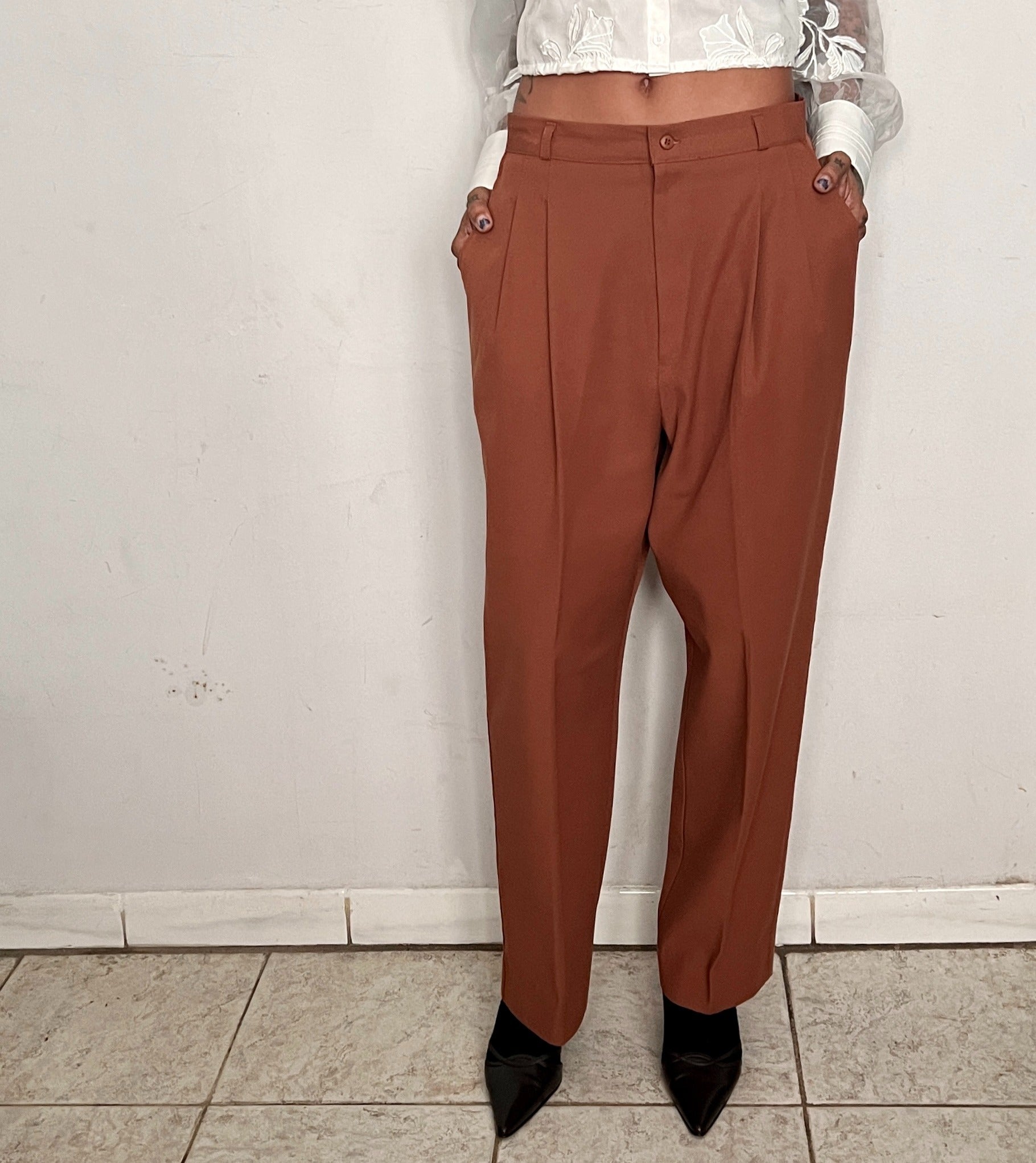HIGH RISE PLEATED TROUSERS, COPPER