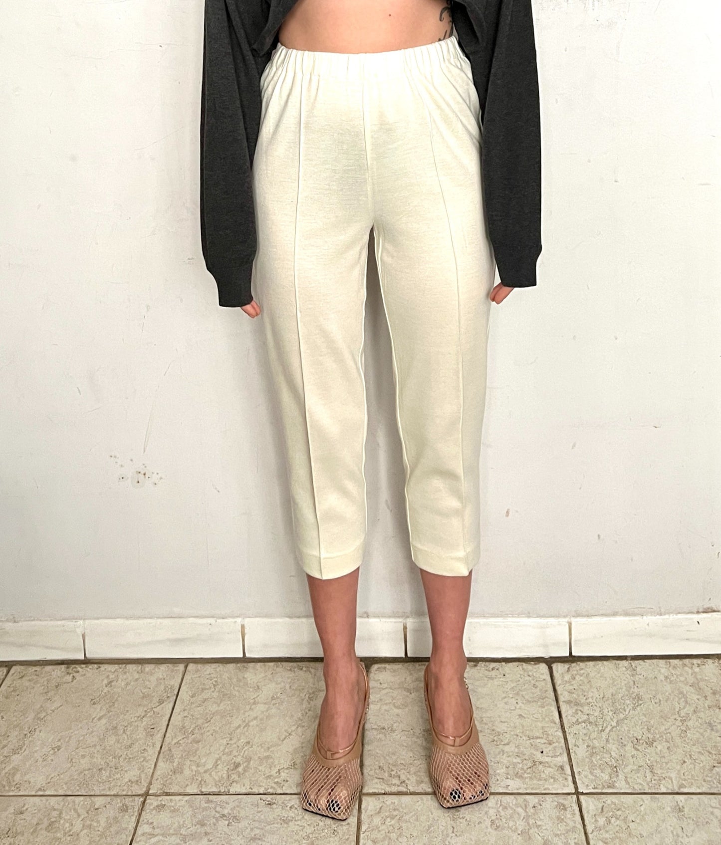 HIGH WAIST PRESSED TROUSERS, VANILLA