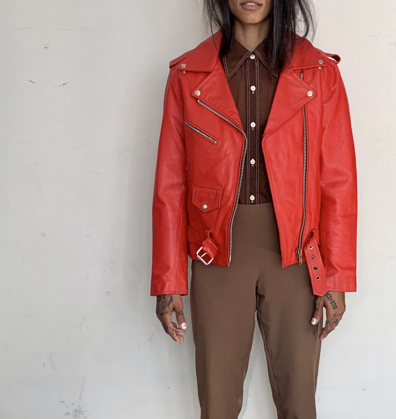 SALVAGED LEATHER MOTO JACKET, FLAMME