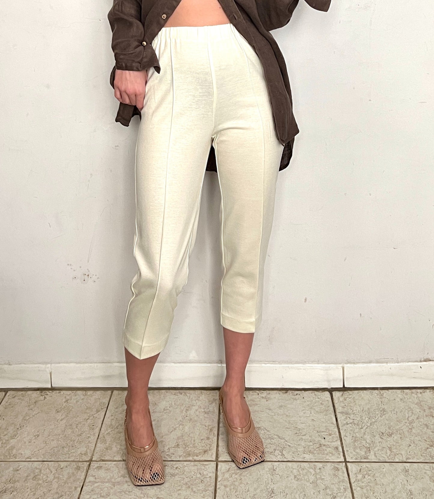 HIGH WAIST PRESSED TROUSERS, VANILLA