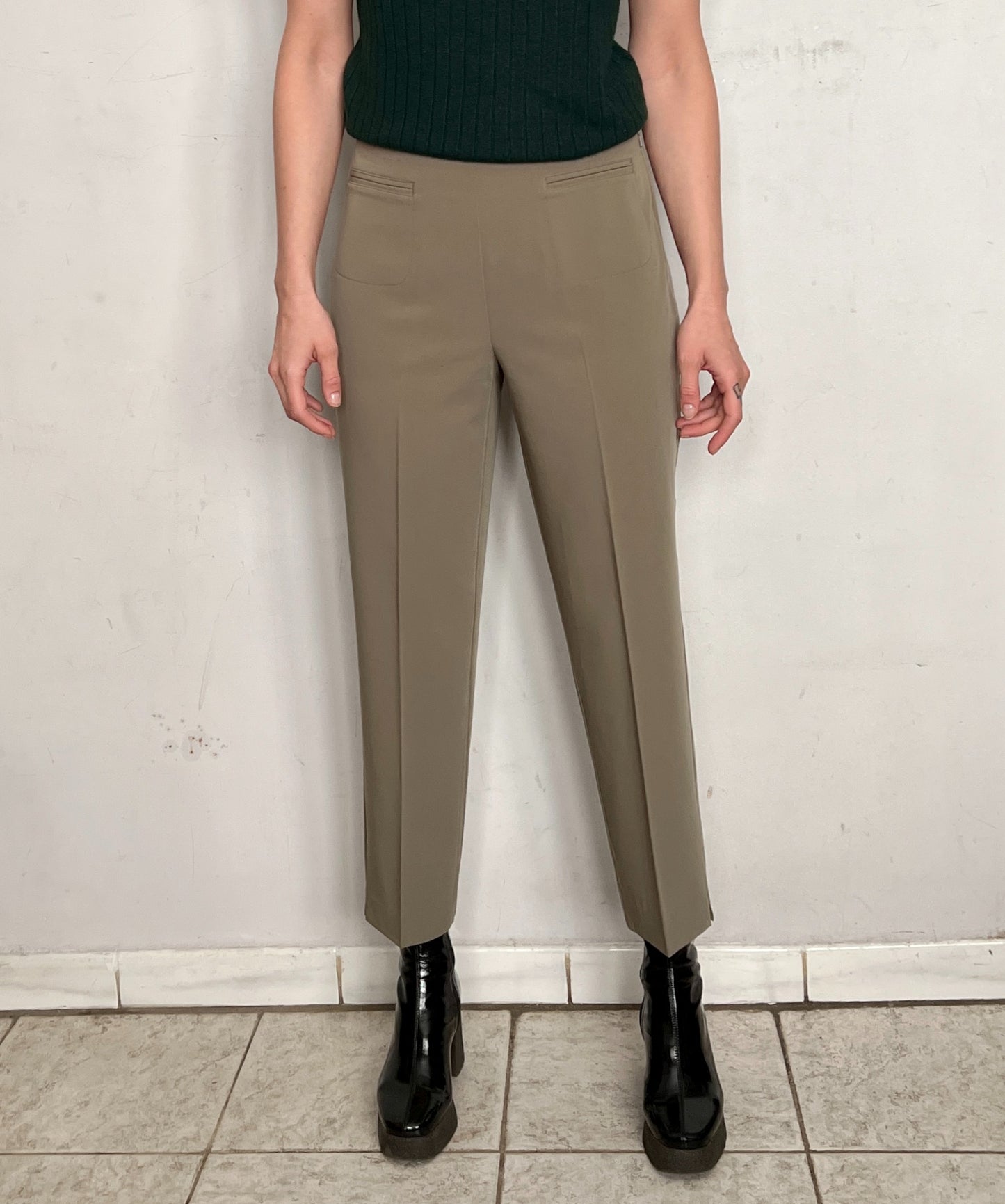 HIGH RISE PRESSED TROUSERS, TAUPE