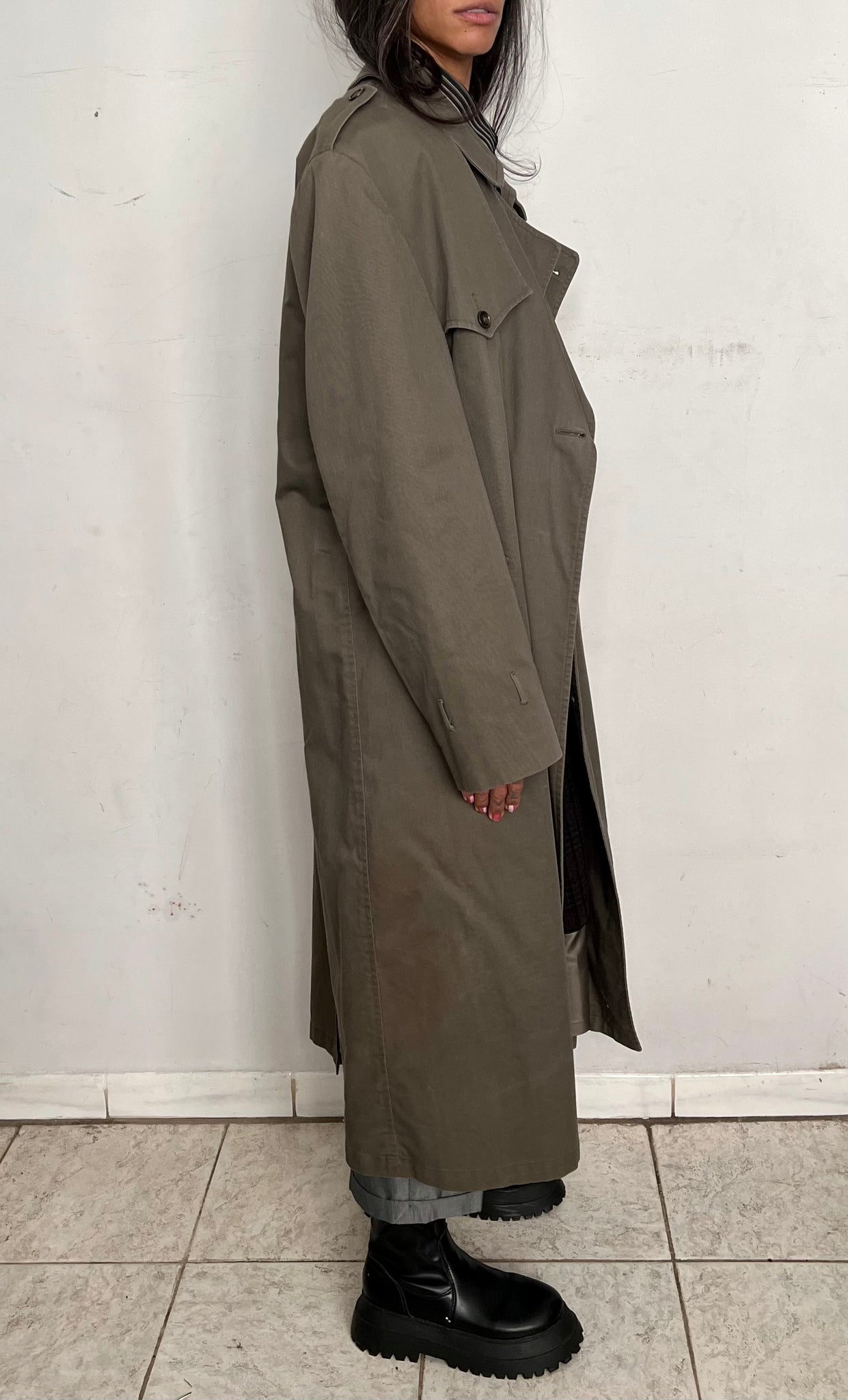 1970S CD OVERSIZED TRENCH, OLIVE